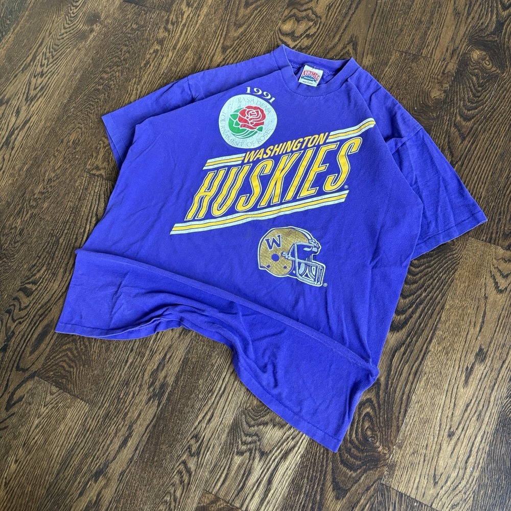 Vtg 1991 Washington Huskies Rose Bowl Shirt XL Nutmeg Athletic Dept USA Made 90s